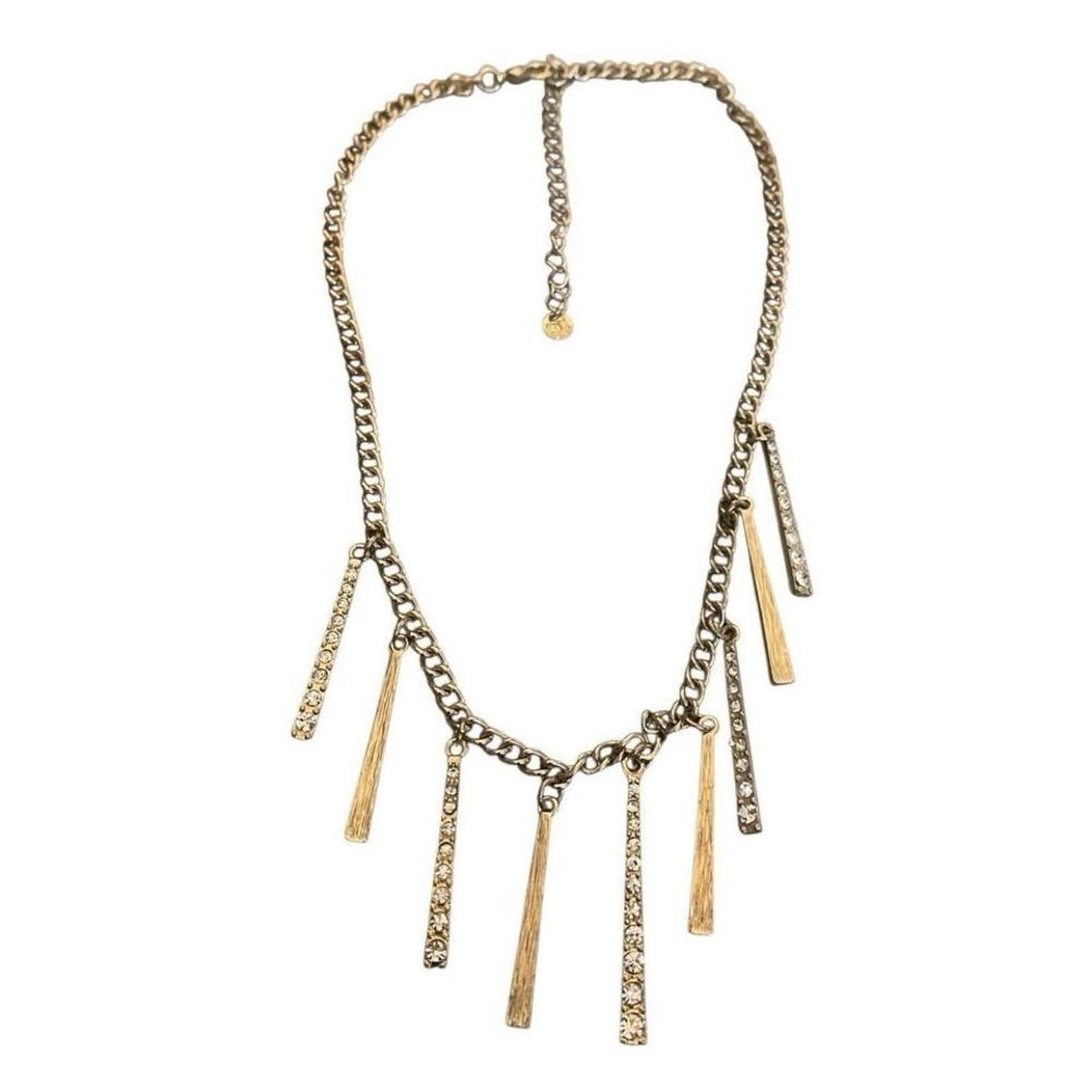 Vintage Modernist Dangle Bib Necklace Gold Tone 19-21" Chain
